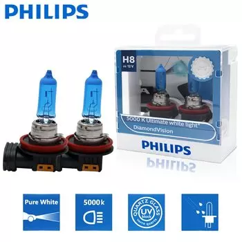2X Philips H8 12 В 35 Вт Diamond Vision 5000 К супер белый свет галогенные автомобильные фары противотуманные фары 12360DVS2