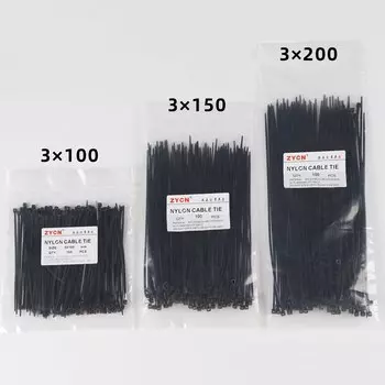 300 шт., самоблокирующиеся черные пластиковые кабельные стяжки 3*100 3*150 4*200 мм