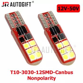 3030x12-50 В T10 W5W Canbus 12SMD Кремниевая автомобильная лампа с клиновидным цоколем для парковочного номерного знака Стандартная автомобильная купольная лампа для чтения холодного белого света