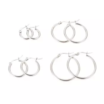 304 Stainless Steel Simple Round Circle Ear Loop Woman Ring Hoop Earring Ornament Mix-Size Kit DIY Jewelry Making Accessories