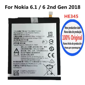 3060 мАч HE353 HE344 HE345 100% Оригинальный аккумулятор для Nokia 6 2-го поколения 2018 / Nokia 6,1 TA-1054 TA-1043 TA-1050 TA-1068