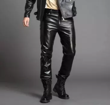 30-36! Мужские брюки из воловьей кожи, повседневные узкие брюки из натуральной кожи, сценические костюмы для певцов, 2021, размера плюс