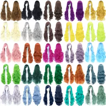 30-цветные длинные волнистые синтетические волосы, серебристо-белый парик для косплея с челкой, красочный костюм на Хэллоуин, парики для девочек
