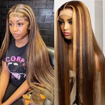 30-дюймовый 4/27 Highlight Ombre Straight 13x4 Hd парик из натуральных волос на кружеве спереди, прямой парик из натуральных волос на кружеве для женщин