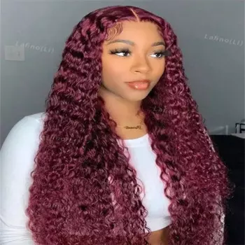 30-дюймовый вьющийся парик Water Curly 99J Бордовый 13x4 Кружевной фронтальный парик Высокая плотность Красный цвет Глубокая волна 13x6 Hd Парики из натуральных волос на кружеве спереди