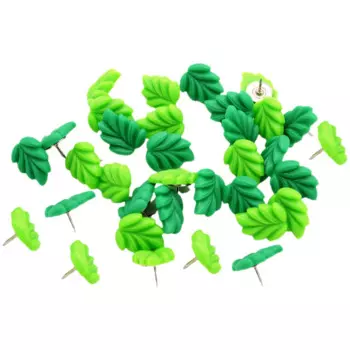 30 Pcs Cute Leaves Green Thumbtacks Resin Plant Press Pins Photo Wall I-shaped Nails 30pcs Office Corkboard Boards Metal