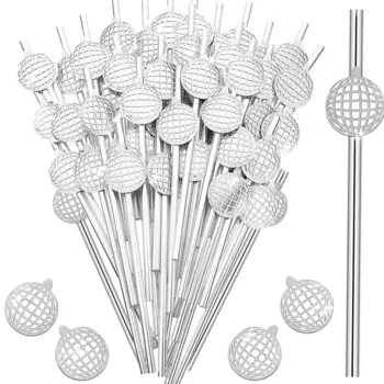 30 Pcs Disco Straws 70s Disco Ball Paper Straw Western Hat Straws Glitter Mirror Ball Straw Bachelorette Disco Wedding Christmas