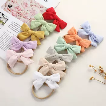 30 шт./лот, новинка, 3,2 дюймов, хлопчатобумажная, искусственная нейлоновая повязка на голову, детские заколки для волос с бантом, детские заколки для волос с бантом