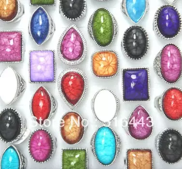 30 шт. Подвески с большими камнями Модные женские мужские винтажные посеребренные кольца оптом ювелирные изделия в большом количестве