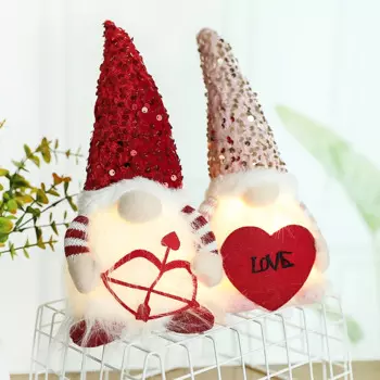 30cm Couple Gnome Doll 2025 Valentines Day Gift Night Light Lamp Toy Valentines Day Gnomes Plush Doll Ornaments Knited Elf Dwarf