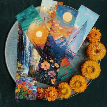30pcs Aesthetic Flowers Landscape Oil Painting Paper Bookmarks Students Readers Gift Library Office Book Journal Page Marker