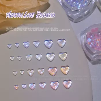 30pcs Aurora Love Heart Nail Art Rhinestone 3D Shiny Flat-Bottom Mixed Size Crystal Nail Gem DIY Crystal Nail Accessories