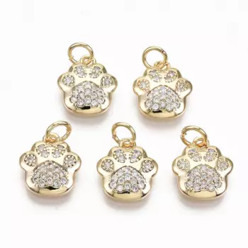 30pcs Cute Dog Paw Charms Brass Clear Cubic Zirconia Pendants Real 18K Gold Plated for Jewelry Making DIY Bracelet Findings