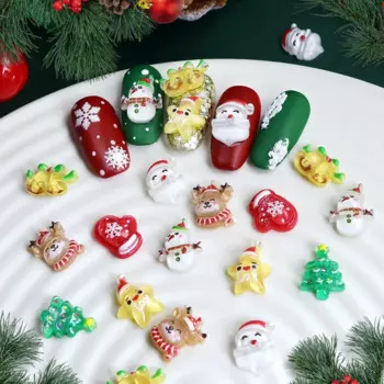 30Pcs Cute Resin Mini Christmas Snowman Tree Santa Claus Embellishments DIY Xmas Manicure Hairpin Ornament Hair Accessories