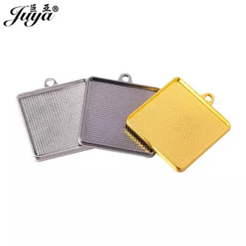 30PCS Double Sided Square Pendant Settings 30mm Cabochon Base Good Quality Plated Tray For DIY Jewelry Making Accessories