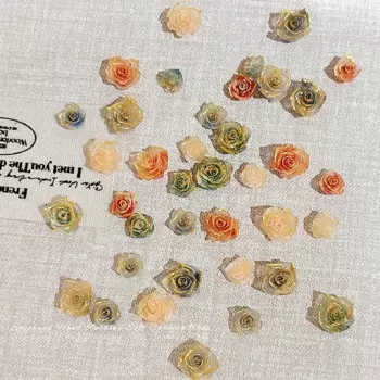 30PCS Glitter Gold Powder Rose Nail Art Flower Charms Accessories Parts For Manicure Decor Nails Decoration Supplies Material