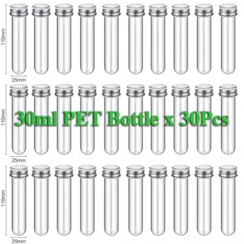 30PCS Lab 30ml PET Test Tube Bottle Transparent Cylindrical Plastic Refillable Bottle For Mask Candy Data Line 25*110mm