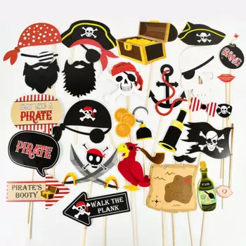 30pcs Pirate Photo Booth Props Cosplay Pirate Sailing Baby Shower Party Dress-up Accessories Halloween Theme Party Decor Supplie