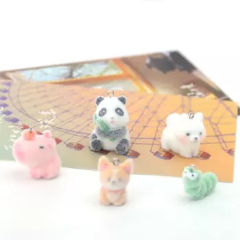 30pcs Resin Flocking Cartoon Charms Cute Animal Panda Puppy Doll Pendant for Keychain Necklace DIY Making Jewelry Accessories