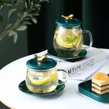 320 мл стеклянные бытовые круглый стакана воды с крышкой прозрачная стеклянная чашка кофе Европейский Стиль жизни (по обеим сторонам), украшение для комнаты