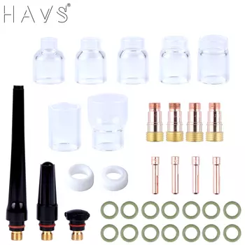 34 шт., стальные газовые линзы 4 # ~ 12 #, набор высокотемпературных стеклянных стаканчиков подходит для паяльных принадлежностей WP17/18/26