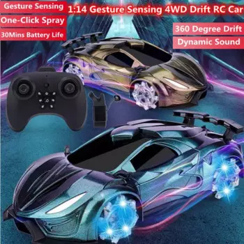 360 Degree Drift 4WD High Speed RC Car 25KM/H Gesture Sensing Auto Presentation One-Click Spray 30Mins Remote Control Car Toys
