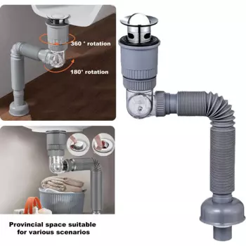 360 Degrees Kitchen Sink Drain Pipe Flexible Stretchable Deodorant Strainer Bathroom Washbasin Anti Blockage Accessories