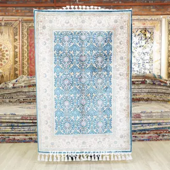 3,5 'x 5,2' Античный Восточный темно-синий ковер, изысканный Шелковый коврик ручной работы Hereke (YL01A)