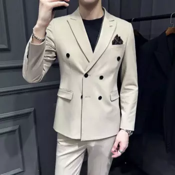 3-B10 Хаки, костюм большого размера, мужской свадебный костюм-тройка, высококачественный корейский тонкий костюм, маленький пиджак