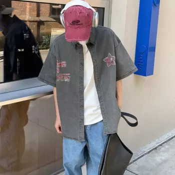 3 цвета! Лучшие Продавцы! Модная свободная Новинка 2024, Оригинальная летняя Повседневная рубашка с острым воротником