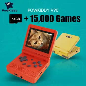 3-дюймовая портативная игровая консоль POWKIDDY V90 с IPS-экраном, двойная открытая система, 16 симуляторов, PS1, игровая аркадная ретро-консоль