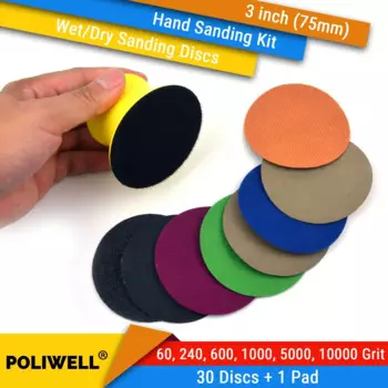 3 дюйма (75 мм), 60/240/600/1000/5000/10000 Grits, водонепроницаемые шлифовальные диски с липучкой, 3 дюйма, набор ручных шлифовальных дисков для влажной/сухой полировки