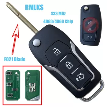 3-кнопочный модифицированный раскладной складной пульт дистанционного управления, Автомобильный ключ 433 МГц 315 МГц для Ford 2 3 mondeo Focus Fiesta, брелок для ключей с чипом 4D60 4D63