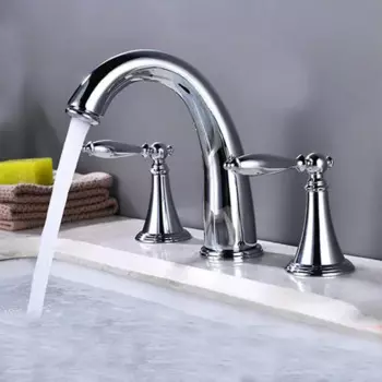 3 отверстия, смеситель для раковины в ванную комнату, смеситель для раковины с широким креплением, двойные ручки, 3 шт., смеситель, кран для горячей и холодной воды