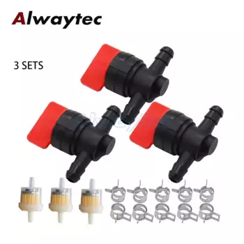 3 комплекта 1/4 дюйма, прямой встраиваемый топливный запорный клапан, газовый топливный фильтр и зажимы для газонокосилки Briggs Stratton, универсальный