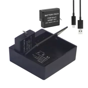 3 шт., аккумулятор 1250 мАч для GoPro hero 5, черный аккумулятор + USB-бокс, двойное зарядное устройство для Gopro Go Pro 5 hero 5, аксессуары для камеры