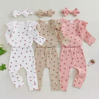 3 шт., Детский комбинезон с длинным рукавом и бантом, в рубчик