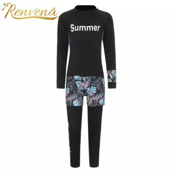 3 шт., детский купальник с длинным рукавом и шортами