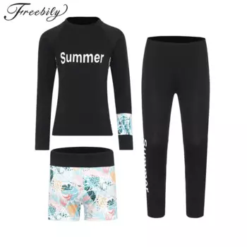 3 шт., детский купальник с топом и шортами, с длинным рукавом