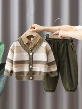 3 шт./комплект, детский вязаный кардиган + рубашка + брюки