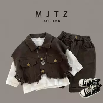 3 шт./комплект, джинсовый жилет + футболка + брюки