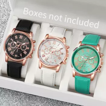 3 шт./комплект, женские кварцевые часы с кожаным ремешком