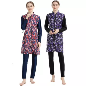 3 шт., мусульманские скромные Женские купальники с длинным рукавом и принтом