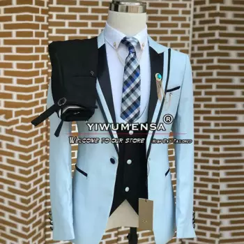 3 шт., Мужской Блейзер небесно-голубого цвета с отложным воротником