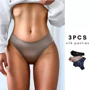 3 шт., женские шелковые трусики-стринги, размеры до 3XL