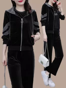 3 шт., Женский Бархатный спортивный костюм, толстовка + брюки