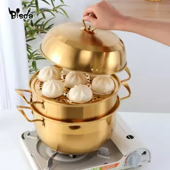 Двухслойная кастрюля для пароварки Bisda серебристого цвета