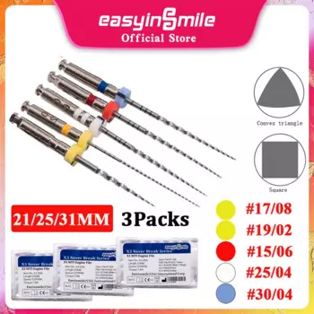 3 упаковки ESASYINSMILE Dental endo Rotary файлы X3 эндододонтические NITI наконечники двигателя корневого канала изогнутые Канальные напильники 21/25/31 мм для двигателя