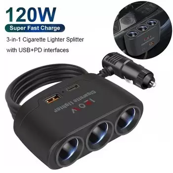 3-в-1 двойной USB 120 Вт автомобильный разветвитель прикуривателя 12 В 24 В адаптер питания для быстрого зарядного устройства для автомобильного видеорегистратора GPS регистратор вождения
