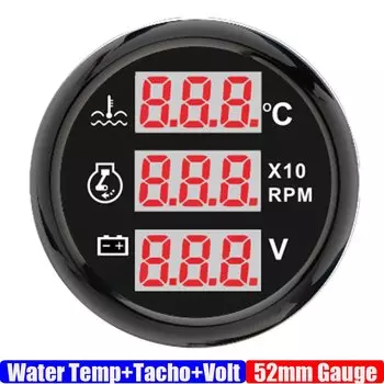 3 в 1 температура воды + тахометр + вольтметр красный светодиодный цифровой датчик 52 мм водонепроницаемый для авто, морской лодки, яхты 12 В 24 В по индивидуальному заказу